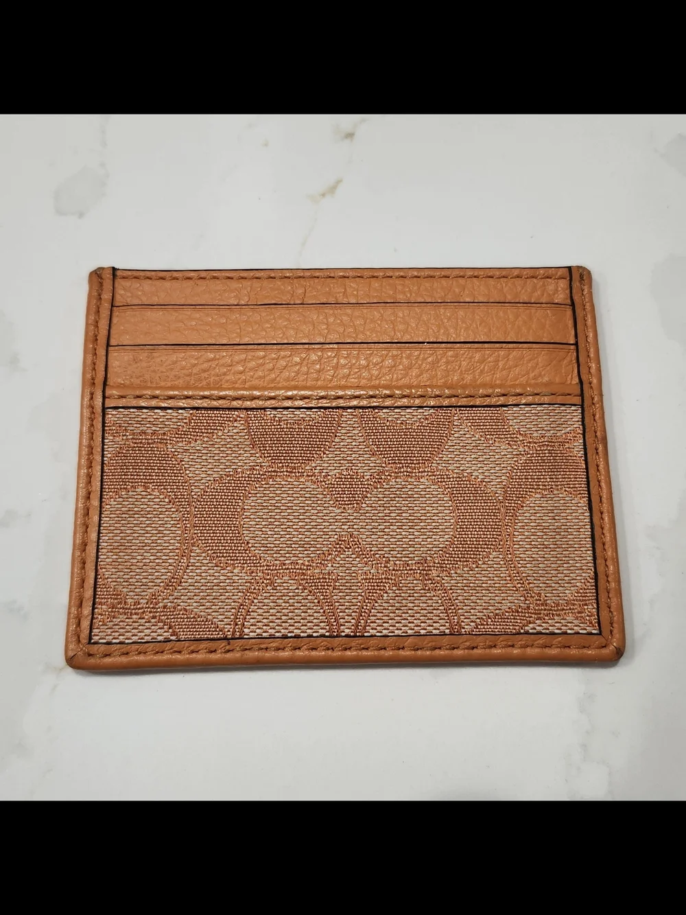 EUC Coach Unisex Signature Orange Jacquard & Smooth Leather Slim ID Card Case